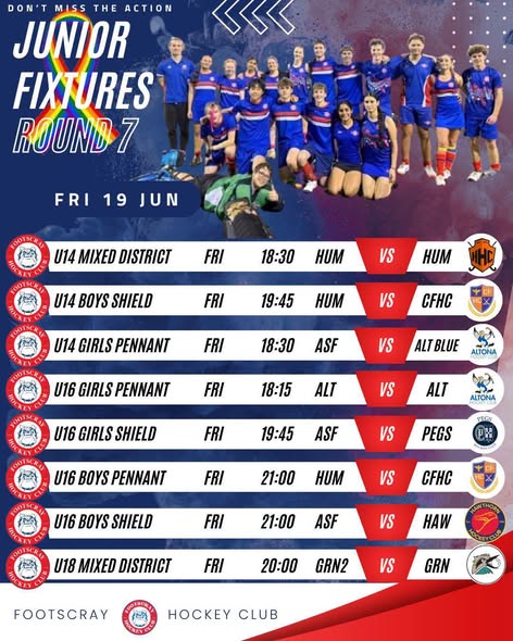 Round 7 Junior Fixtures -Pride Round!