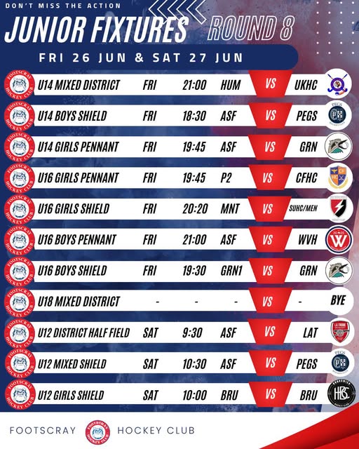 Round 8 Junior Fixtures