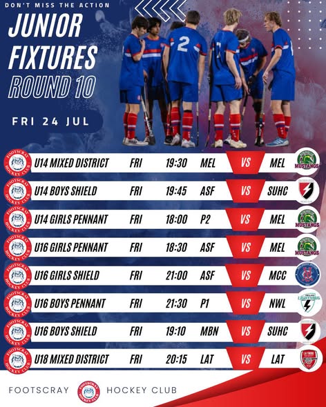 JUNIORS ROUND 10 FIXTURES