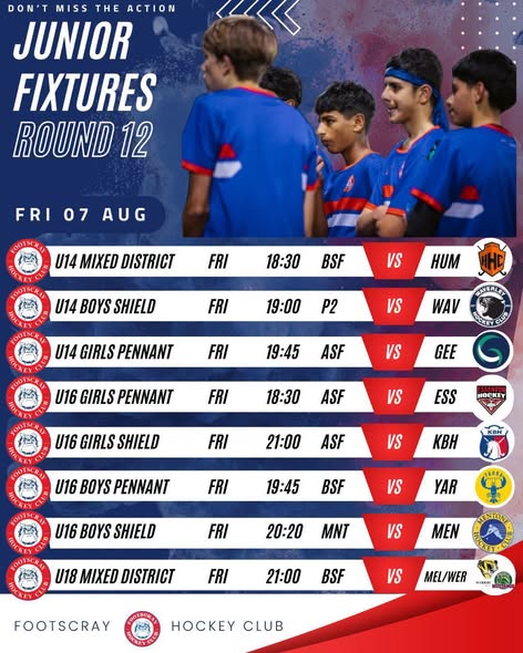 Junior Round 12 Fixtures