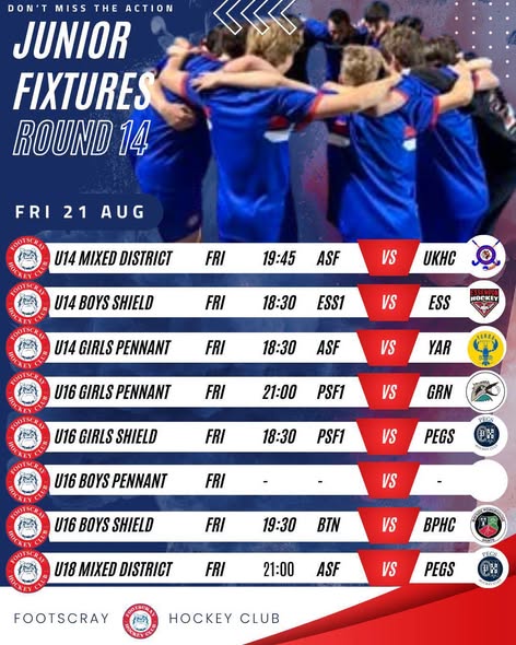Juniors Round 14 Fixtures